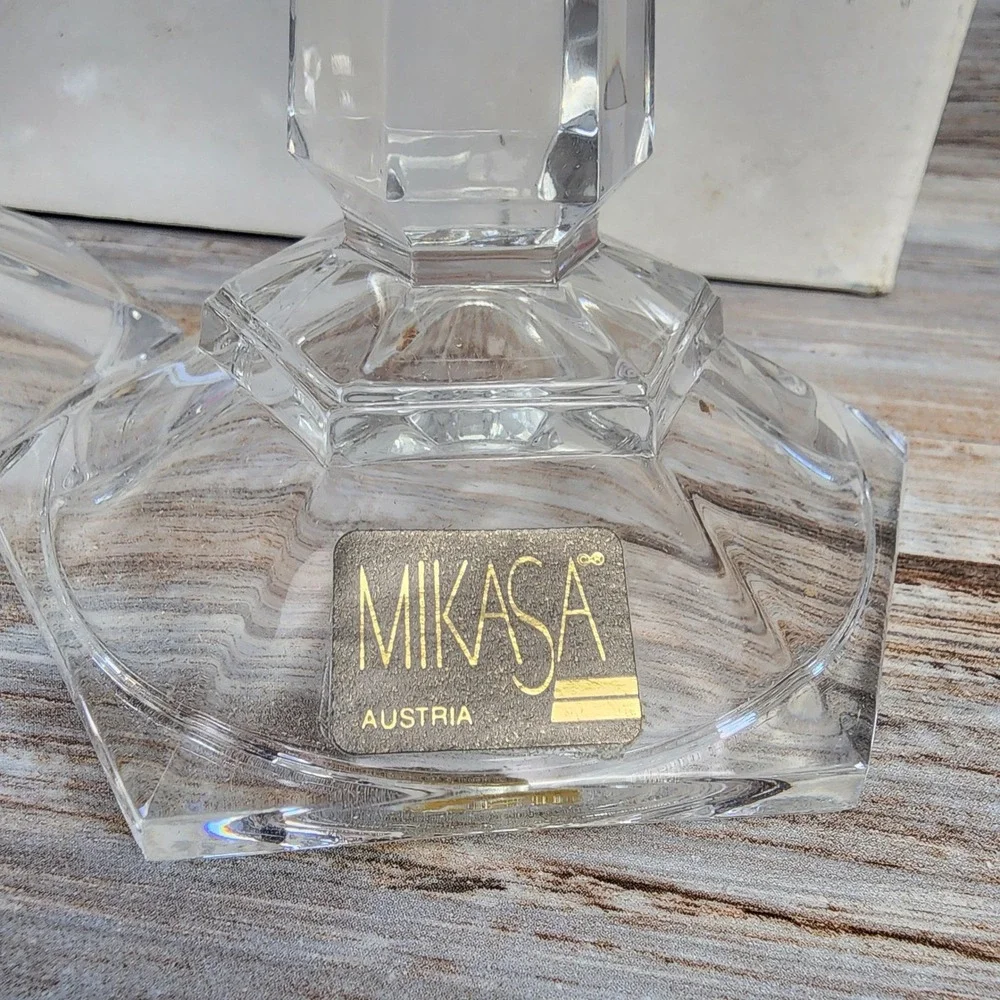 Mikasa Oxford Crystal Candleholder Pair 7 inch Hexagon Base Austria T9998/339